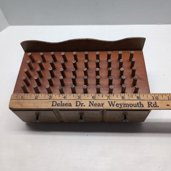 Vintage Wooden Sewing Box Bobbin Holder Spool Drawer Pegs - Picture 15 of 15